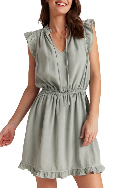 Bella Dahl Ruffle Cap Sleeve Split Neck Minidress Oasis Green at Nordstrom,