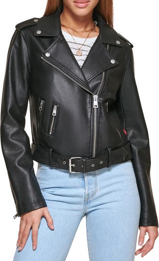 Women's Cropped Leather Jackets, Faux Motorcycle Plus Size Moto Biker Coat  Short Lightweight Vegan Pleather Fashion
