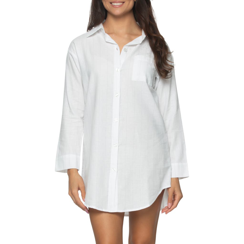 Felina Mirielle Sleep Shirt In White Grey Stripe