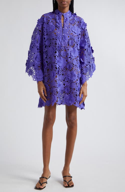 3D Floral Lace Cover-Up Mini Caftan in Amethyst