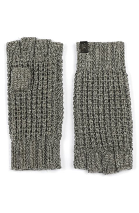 Waffle Stitch Wool Blend Fingerless Gloves