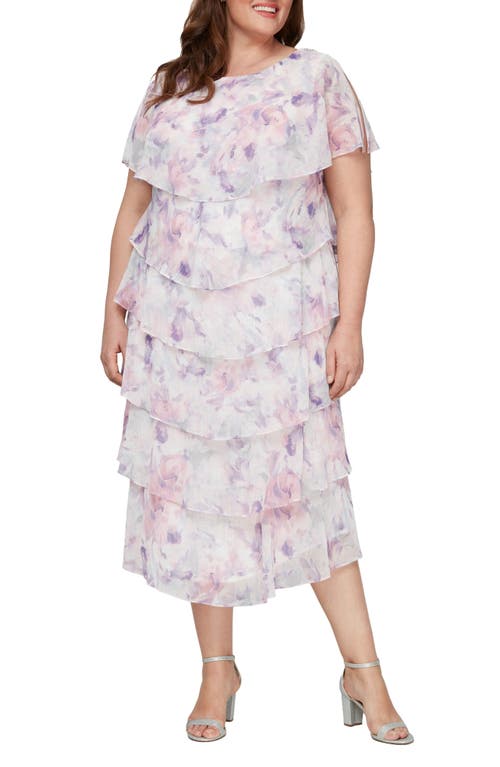Floral Metallic Layered Ruffle Cocktail Dress in Mauve Multi