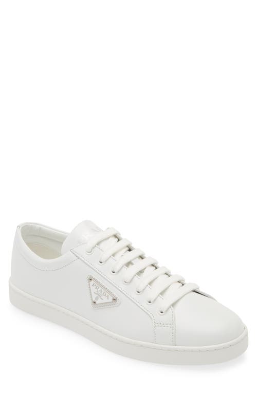 Prada Lane Triangle Logo Low Top Leather Sneaker In White
