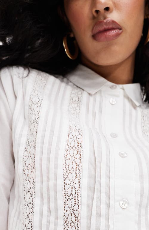 Shop Miss Selfridge Lace Inset Pintuck Crop Button-up Shirt In White