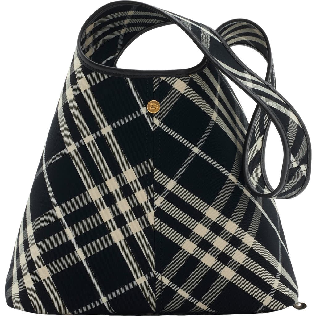 Burberry Black & Off-white Mini Check Bucket Bag In Black/calico