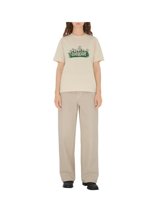 Burberry Soft Cotton T-shirt With Vibrant Floral Graphic In Teacup