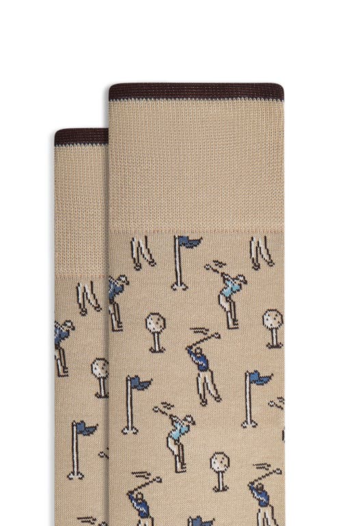 Shop Bugatchi Golf Pattern Cotton Blend Dress Socks In Sand