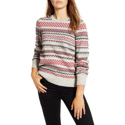 Lucky Brand Stripe Fair Isle Cotton & Wool Blend Sweater, Grey