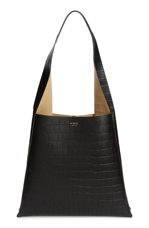 Nessa Soft Croc Embossed Leather Tote in Black