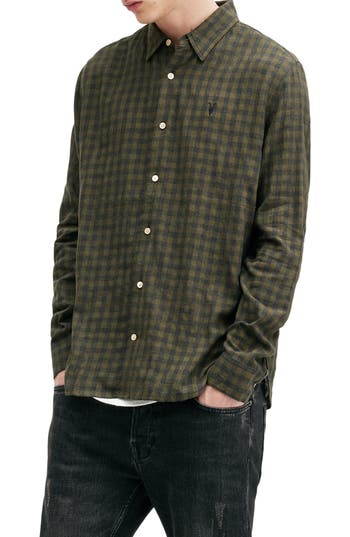 Allsaints Ryker Check Flannel Button-up Shirt In Bancha Green