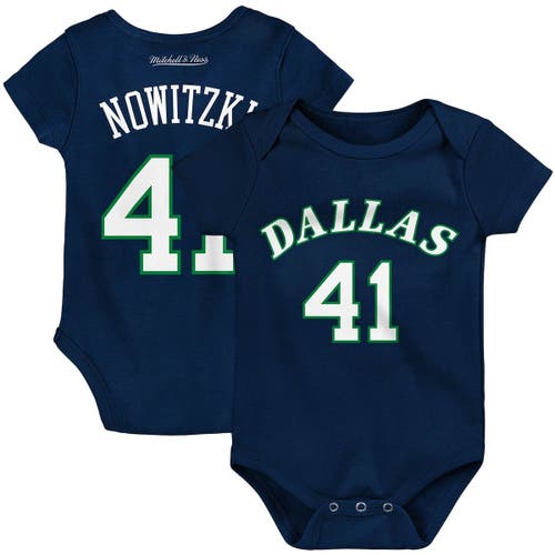 Infant Mitchell & Ness Dirk Nowitzki Navy Dallas Mavericks Hardwood Classics Name & Number Bodysuit