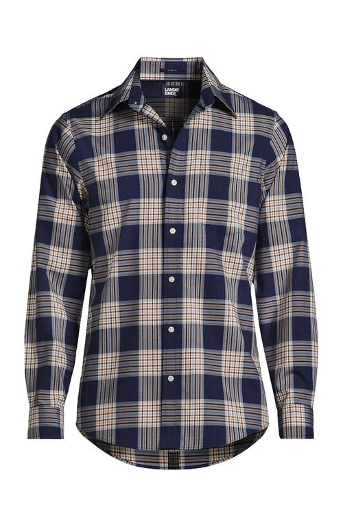 Shop Lands' End Traditional Fit No Iron Twill Shirt In Deep Sea Navy/burgundy Plaid