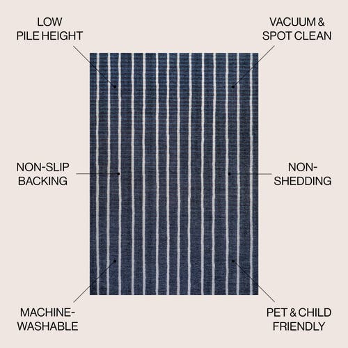 Jonathan Y Rand Distressed Ticking Stripe Machine-washable Area Rug In Navy/gray