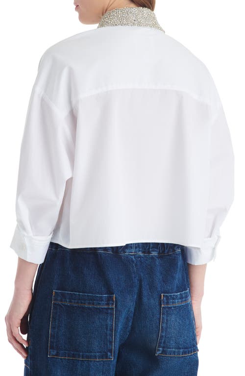 Twp Soon To Be Ex Crystal Collar Crop Button-up Shirt In White