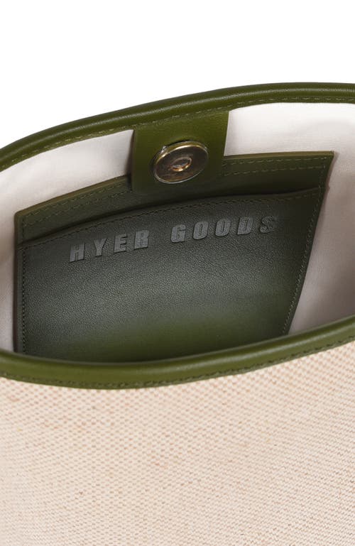 Shop Hyer Goods Canvas And Upcycled Leather Convertible Mini Bucket Bag In Linen/olive