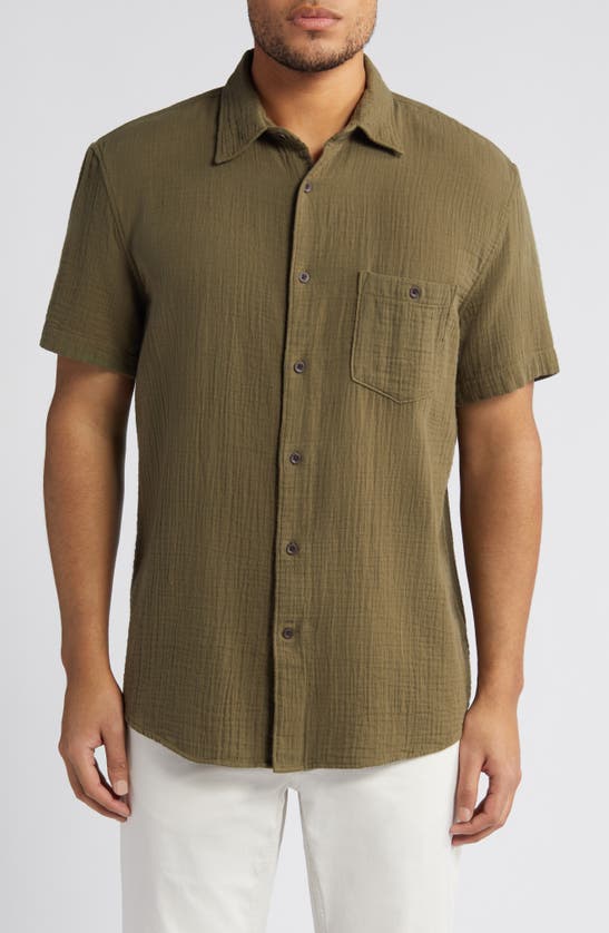 Shop Treasure & Bond Cotton Gauze Short Sleeve Button-up Shirt In Olive Night