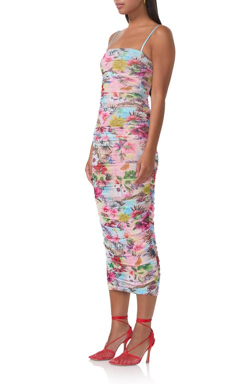 AFRM AFRM HAZEL PRINT RUCHED MESH MIDI DRESS 