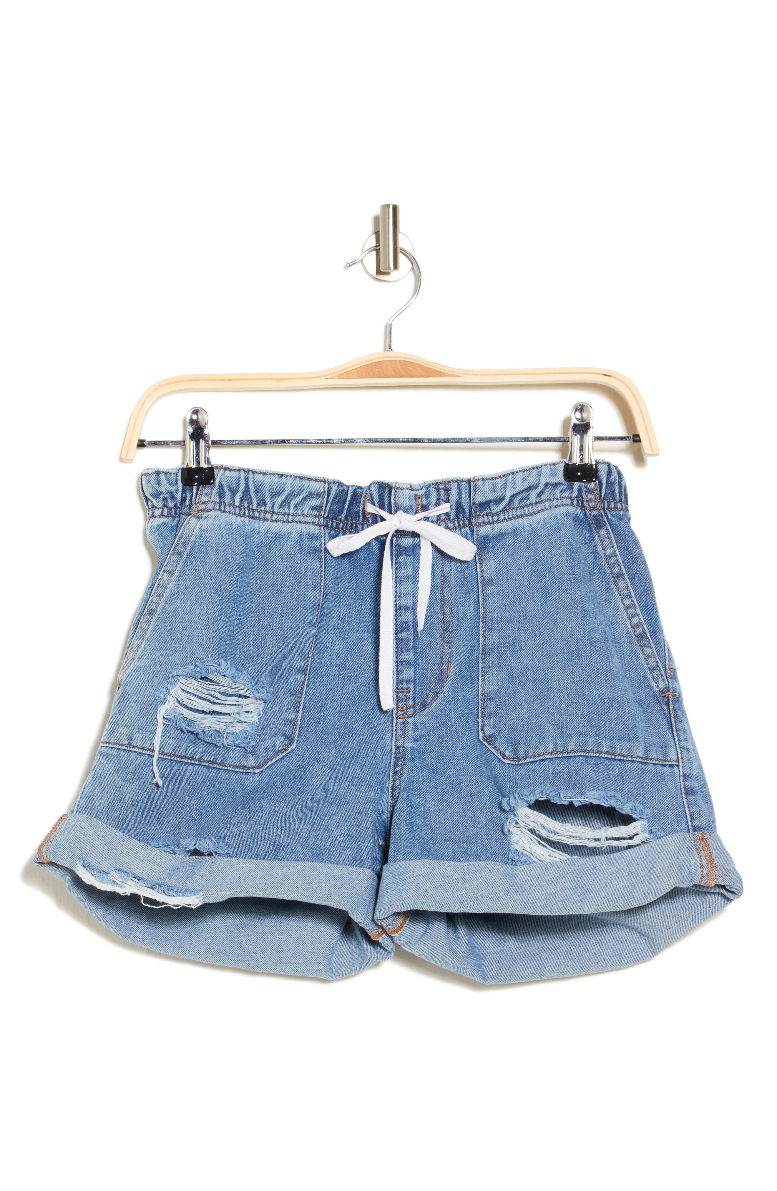 Drawstring Denim Shorts with Pockets