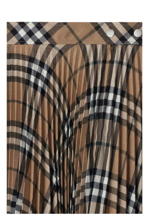 Burberry Pleated Check Wool Blend Skirt In Linden