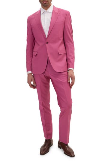 Ron Tomson Super 120s Merino Wool Tuxedo Jacket In Raspberry