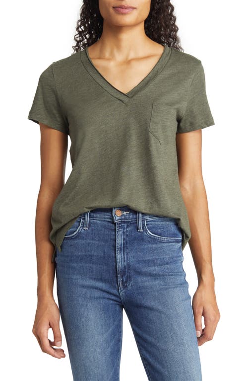 caslon(r) V-Neck Short Sleeve Pocket T-Shirt in Olive Sarma Heather