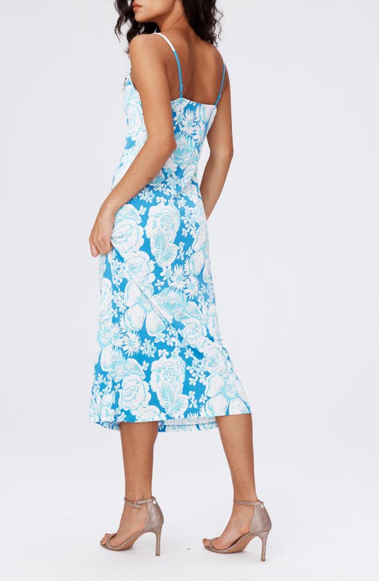 Shop Dvf Alik Floral Cowl Neck Midi Dress In June Bloom Blue