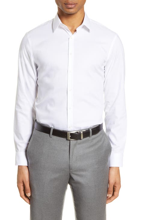 Men's Classic White Dress Shirt With Fold Down Collar