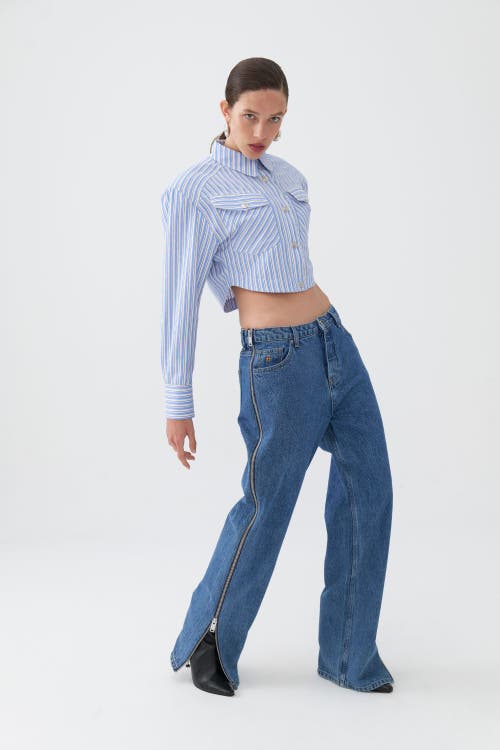 Shop Nocturne Boyfriend Jeans With Side Combination Zipper In Blue