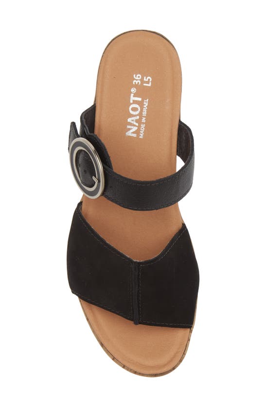 Naot Breezy Platform Wedge In Black Nubuck/ Black Leather