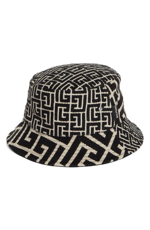 Balmain Mixed Monogram Bucket Hat in Ivory/Black