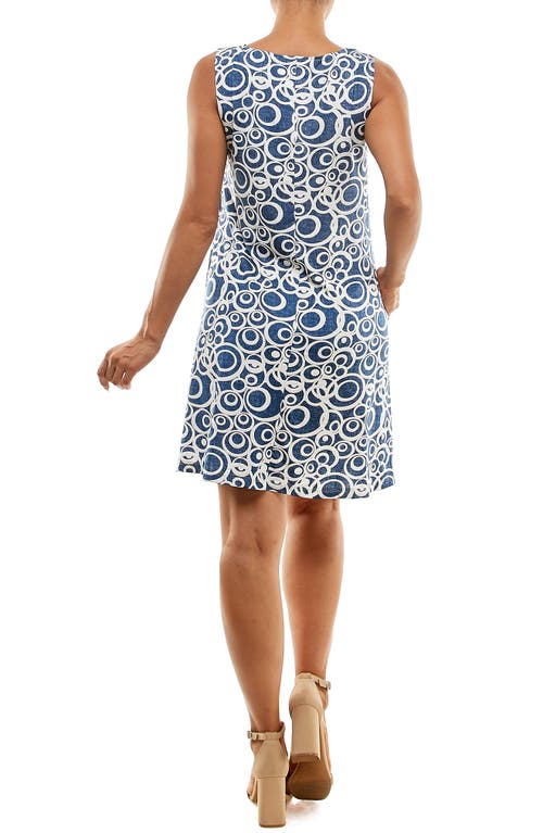 Shop Nina Leonard Puff Print Sleeveless Trapeze Dress In Denim/white