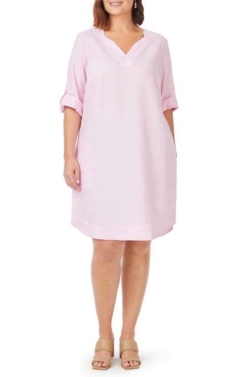 Harmony Roll-Tab Sleeve Linen Shift Dress in Pure Pink