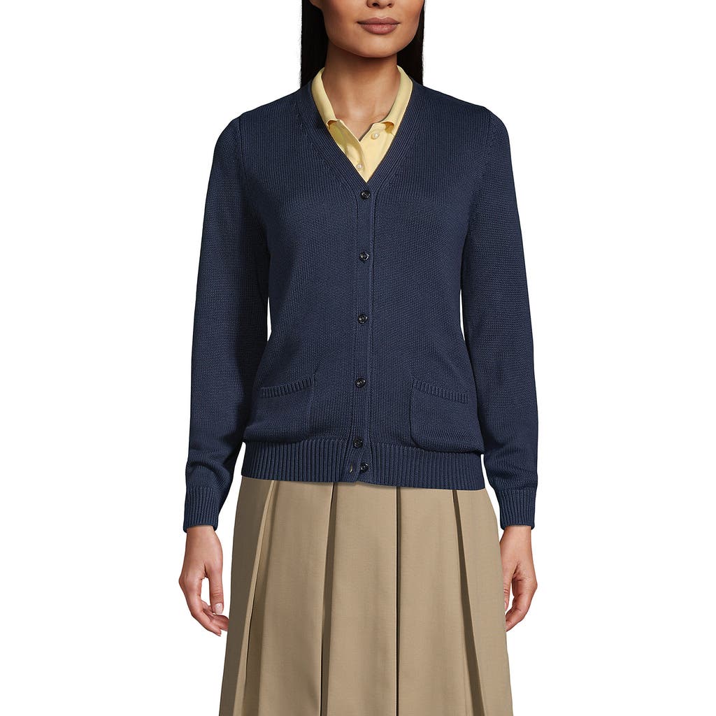Lands' End School Uniform Cotton Modal Button Front Cardigan Sweater In Classic Navy