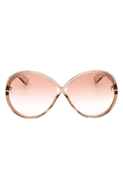 TOM FORD Edie 64mm Oversize Round Sunglasses in Shiny Champagne /Bordeaux at Nordstrom