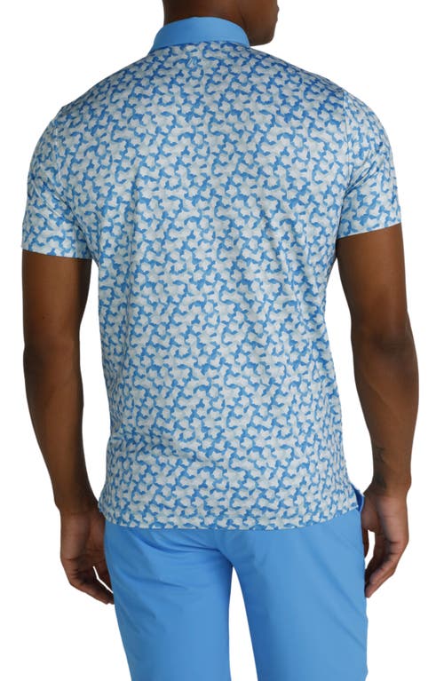 Shop Redvanly Norton Geo Print Performance Golf Polo In Malibu Blue/breeze