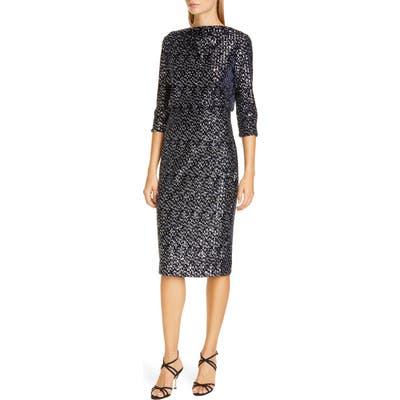 Badgley Mischka Sequin Embellished Blouson Evening Dress, Blue
