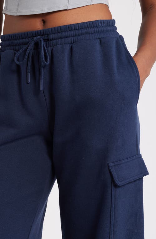 Bp. Elastic Waist Wide Leg Fleece Cargo Pants In Navy Iris