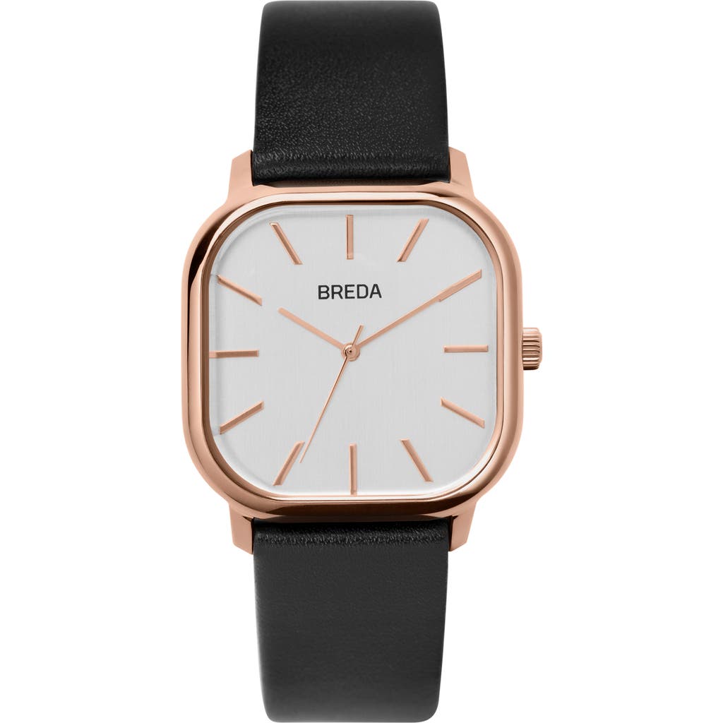 Breda Visser Square Leather Strap Watch, 35mm In Black