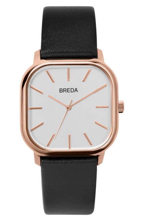 Shop Breda Visser Square Leather Strap Watch, 35mm In Black/white/rose Gold