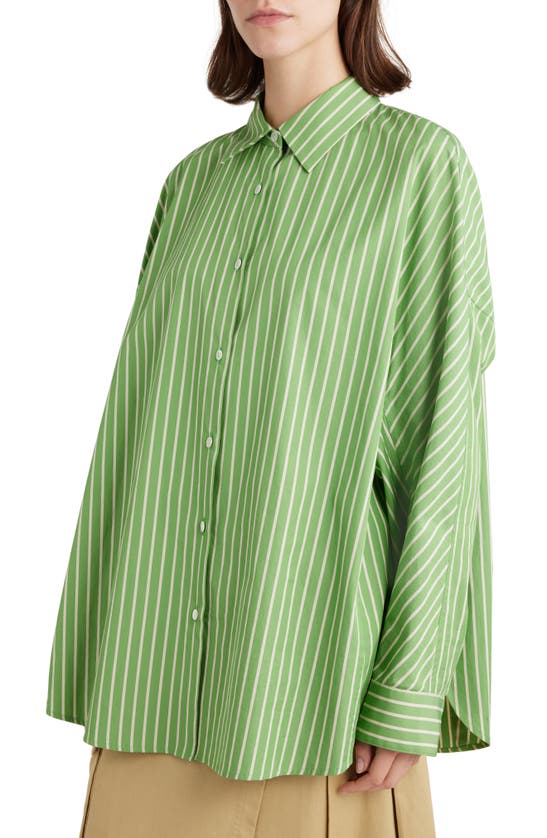 Shop Dries Van Noten Oversize Stripe Button-up Cocoon Shirt In Green