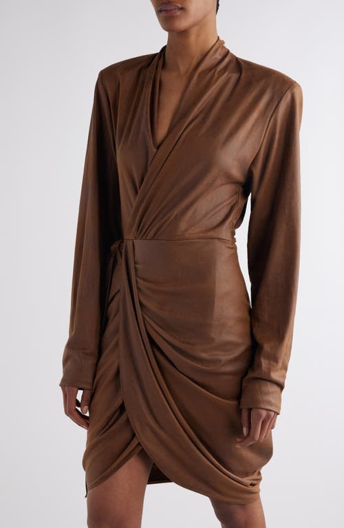 Shop Isabel Marant Aleora Draped Long Sleeve Dress In Cognac