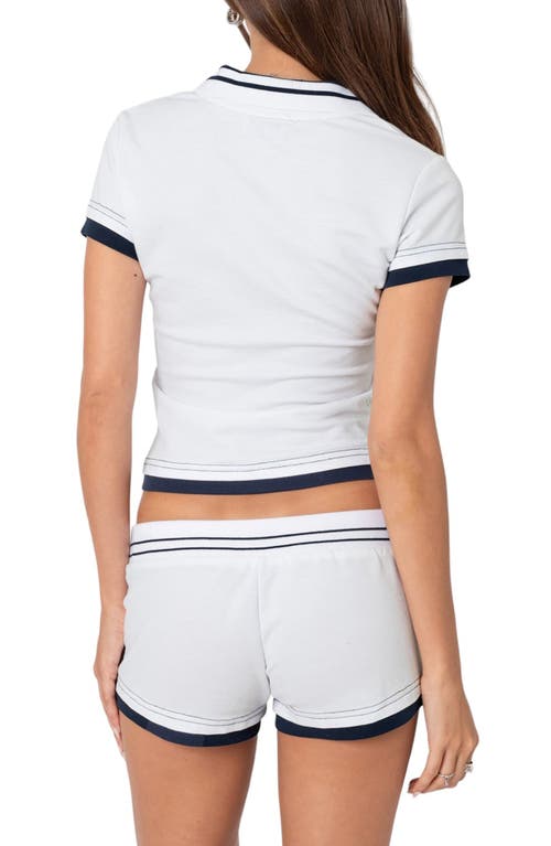 Shop Edikted Academia Crop Polo In White-and-navy