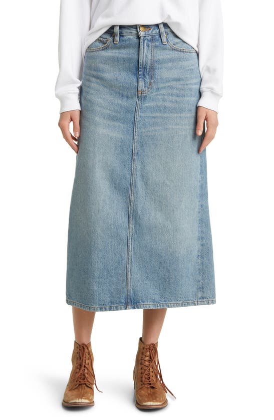 Shop The Great The Column Denim Midi Skirt In Monterey Wash