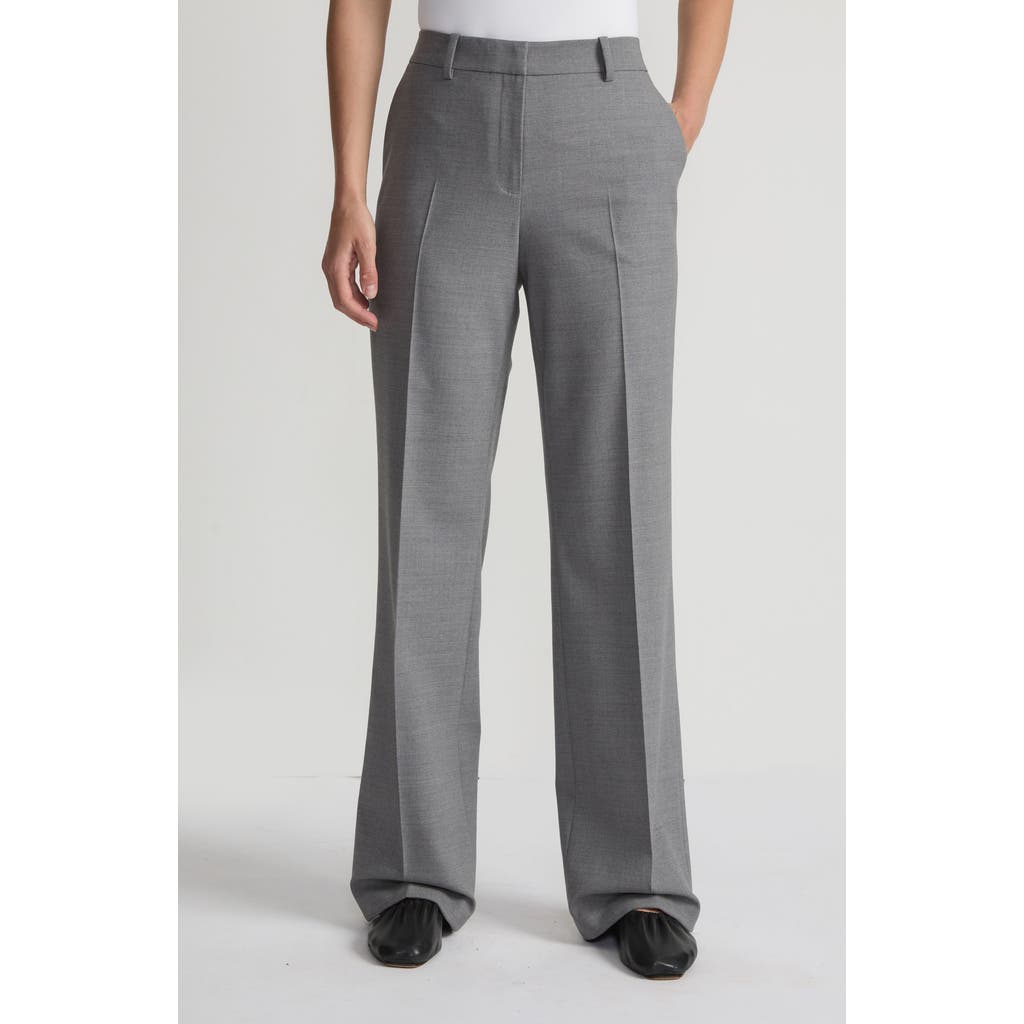 Lafayette 148 New York Gates Stretch Wool Straight Leg Pants In Nickel Melange