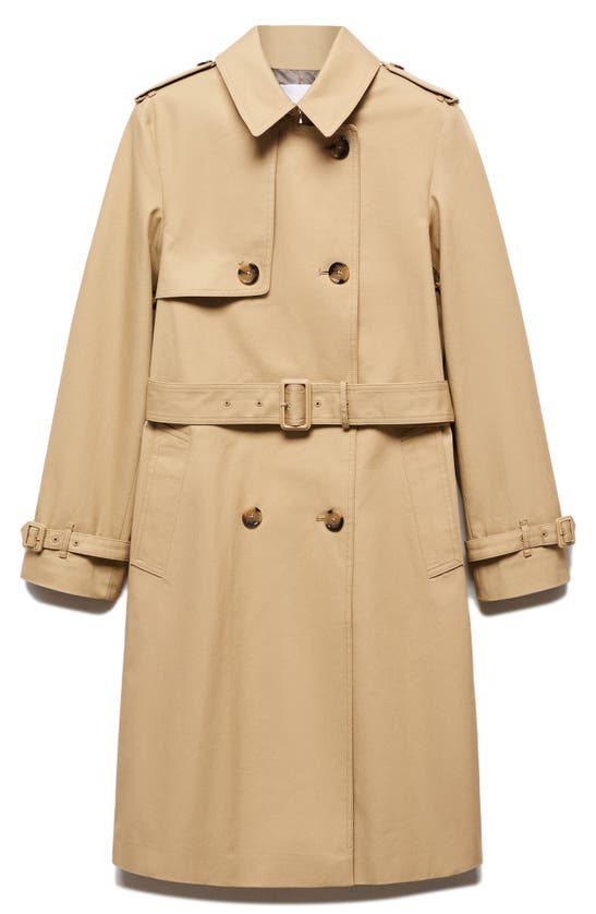 Mango Classic Double Breasted Water Repellent Cotton Trench Coat In Beige