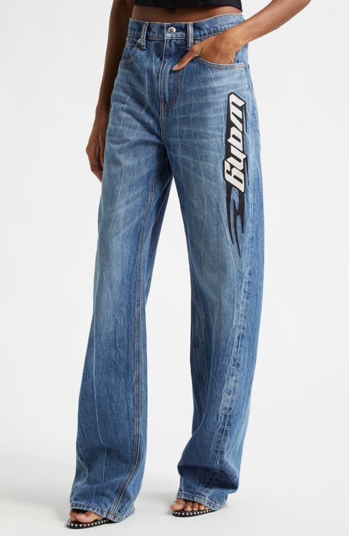 Shop Alexander Wang Flame Logo Denim Balloon Leg Jeans In 483a Tumbled Medium Indigo