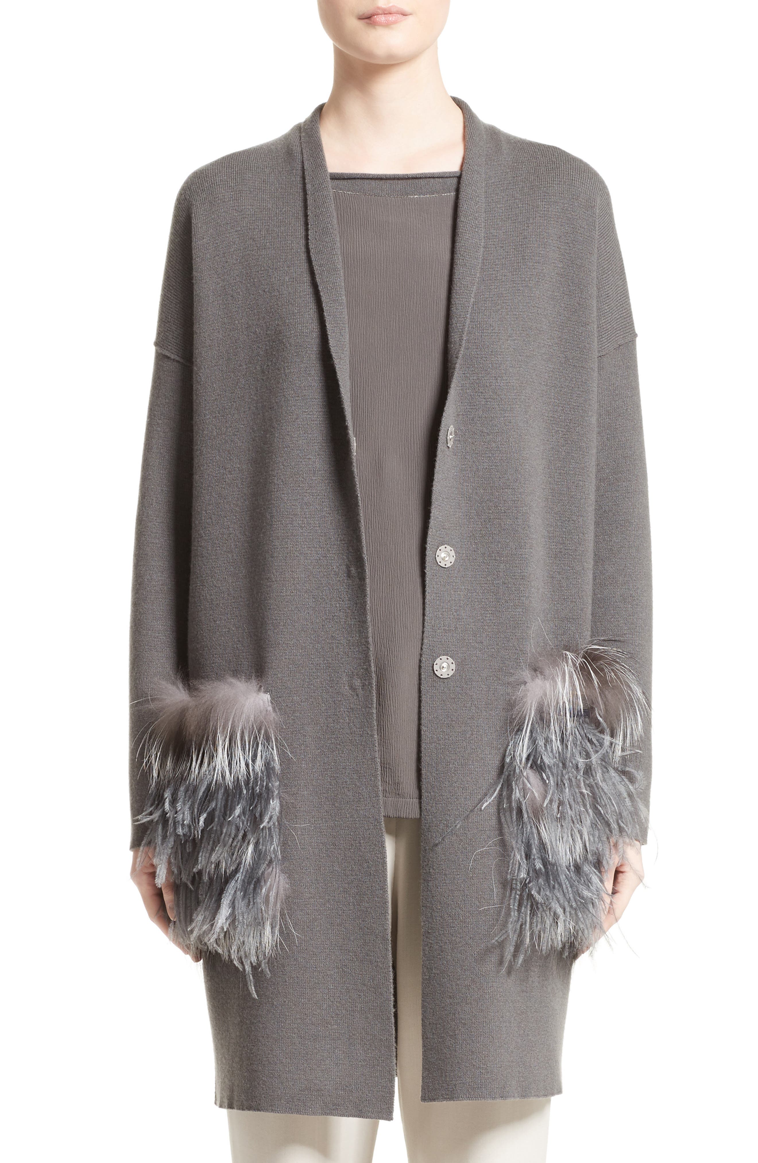 long feather cardigan