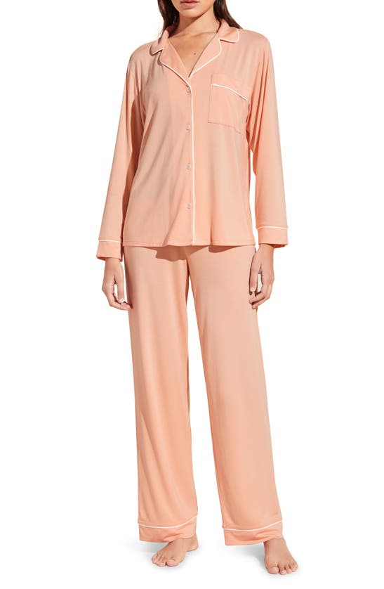 Shop Eberjey Gisele Jersey Knit Pajamas In Peach Parfait/ Ivory