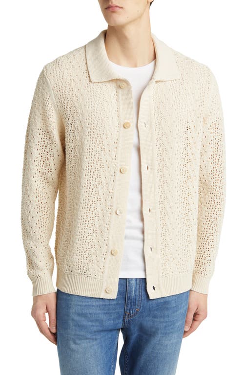 NN07 Vito Open Stitch Button Front Polo Sweater White Glass at Nordstrom,