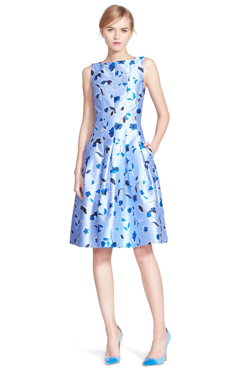 Oscar de la Renta Poppy Print Silk Blend Mikado Fit & Flare Dress ...